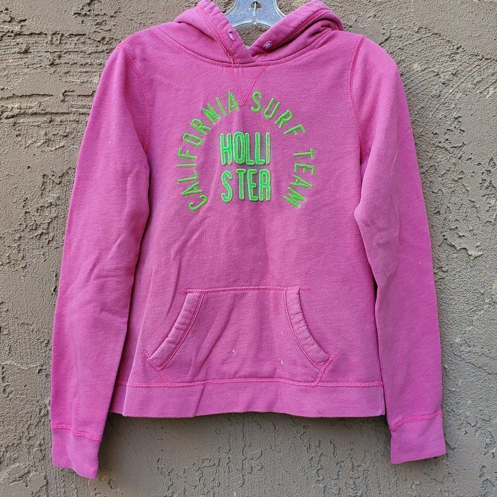 Hollister pink and green hooded sweatshirt